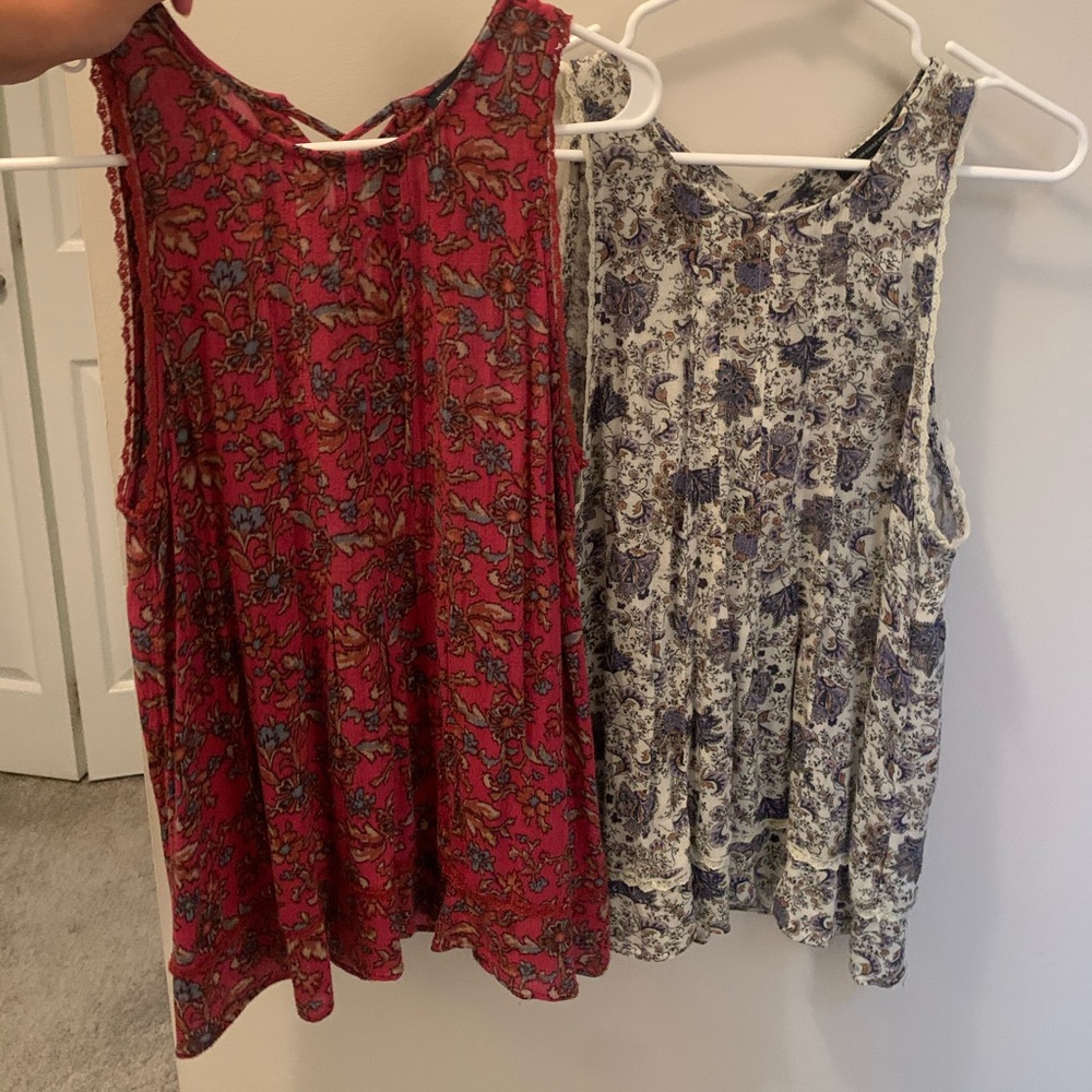 2 pack red and white/violet boho tank tops